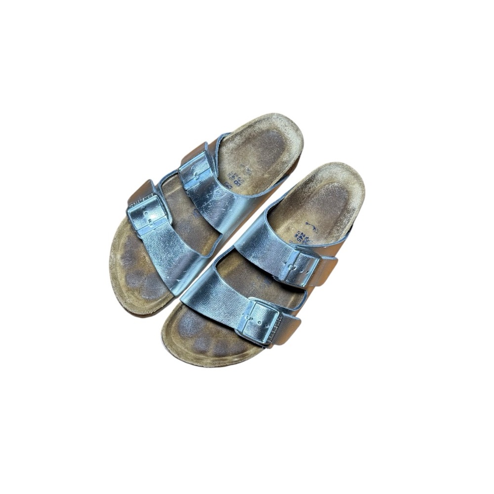 Birkenstock Arizona Soft Footbed Metallic Silver Sandals